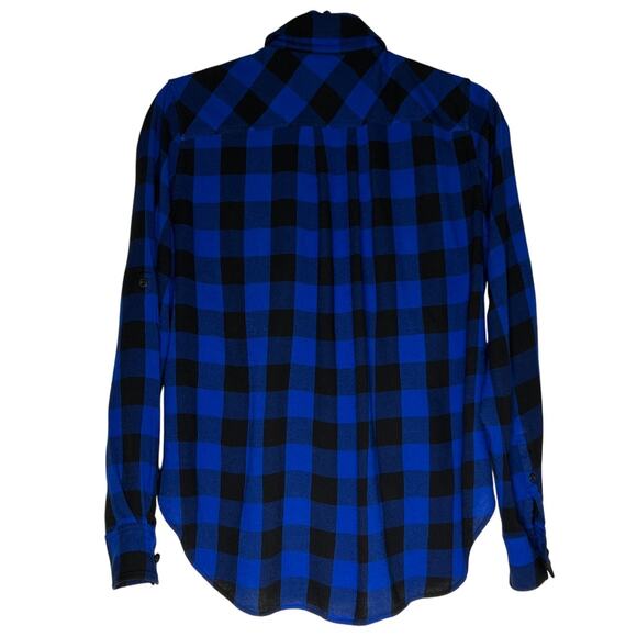 Rag & Bone Blouse S/P Camille Buffalo Check Blue & Black Hi/Low Blouson Shirt - Picture 4 of 8